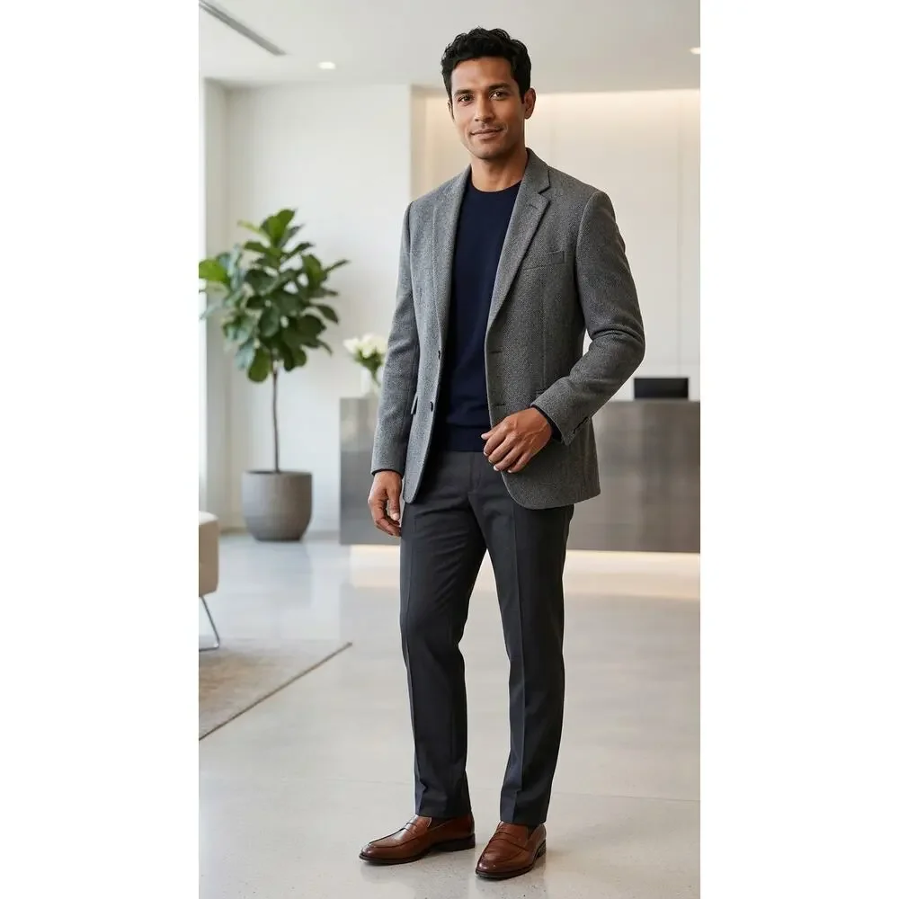 Gap Gray Herringbone Blazer Long Sleeve Collared Men Size S